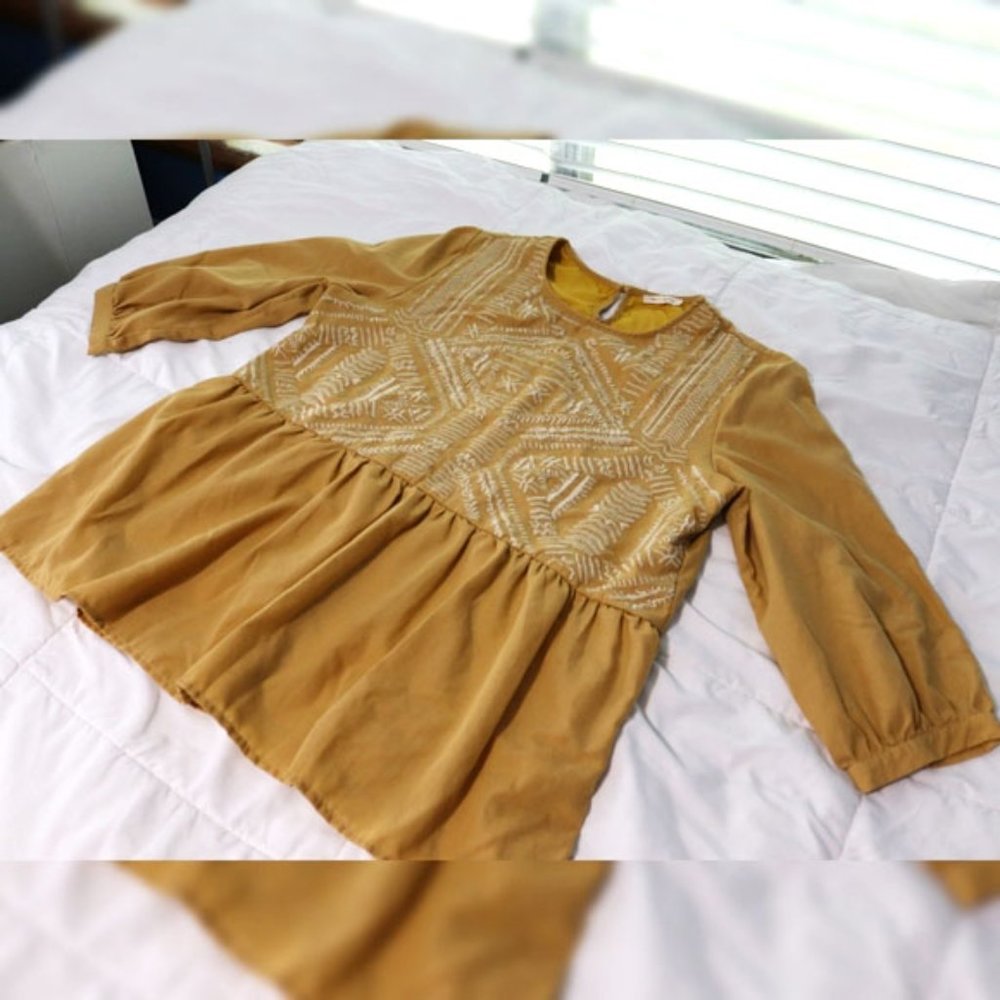 Mustard Yellow Embroidered Peplum Blouse - Picture 4 of 6